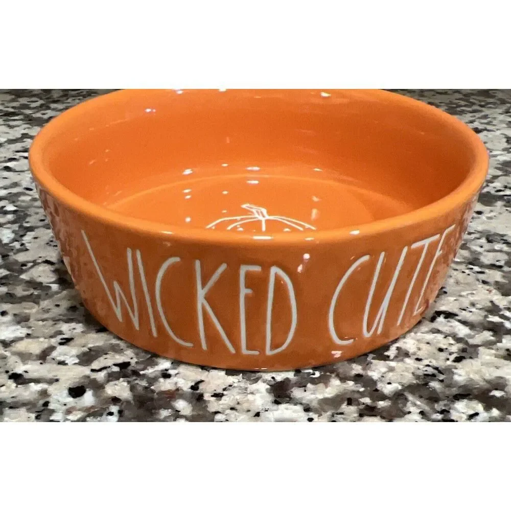 NEW Rae Dunn Halloween Small Cat Dog Pet Bowl Dish‎ Orange WICKED CUTE pumpkin